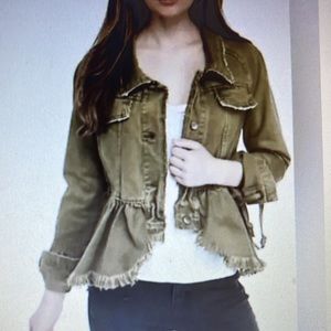 Free People Womans Olive Green Cropped Utility Willow Peplum Military Jacket S